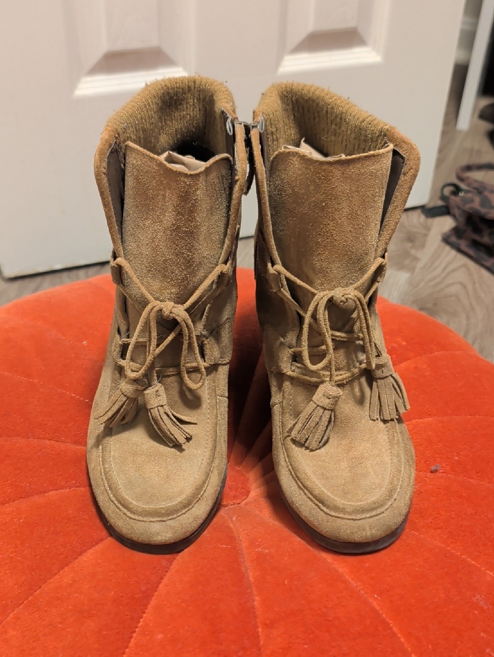 Franco Sarto Suede Tassel Wedge Ankle Bootie - Tan